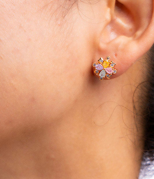 Rose Gold Multicolor Floral Stud Earrings