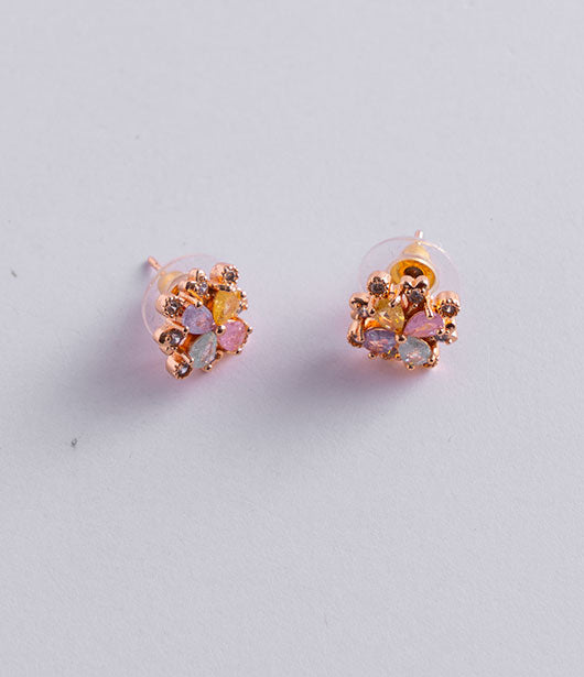 Rose Gold Multicolor Floral Stud Earrings