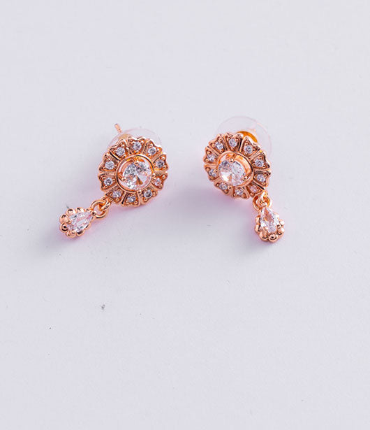 Rose Gold Crystal Floral Drop Earrings