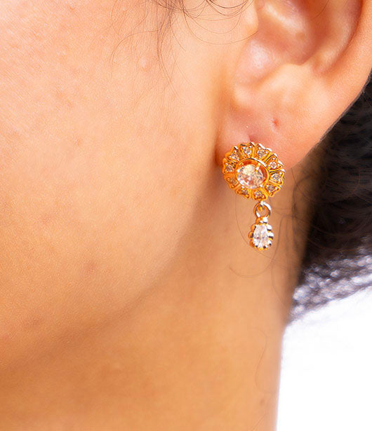 Rose Gold Crystal Floral Drop Earrings