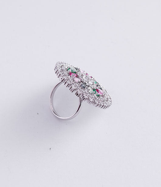 Multicolor American Diamond Statement Ring