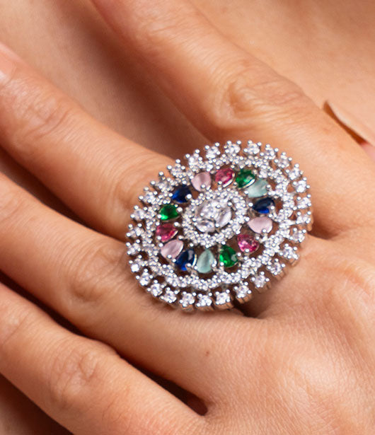 Multicolor American Diamond Statement Ring