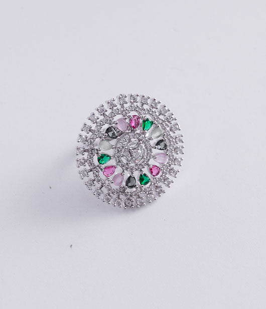 Multicolor American Diamond Statement Ring