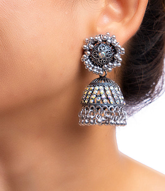 Elegant Oxidized Silver Jhumka Earrings