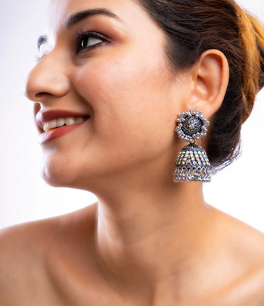 Elegant Oxidized Silver Jhumka Earrings