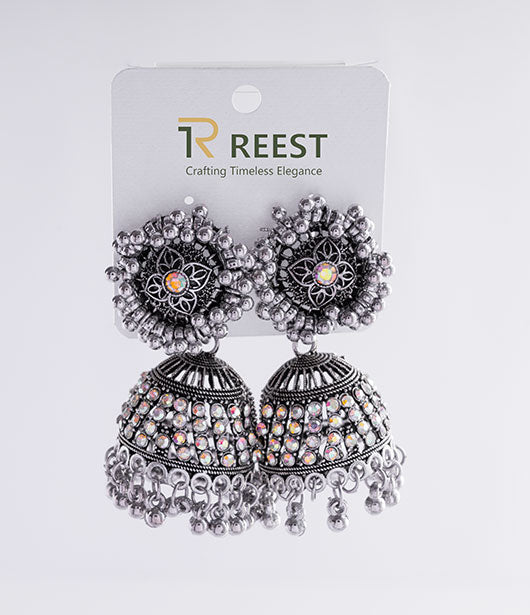 Elegant Oxidized Silver Jhumka Earrings