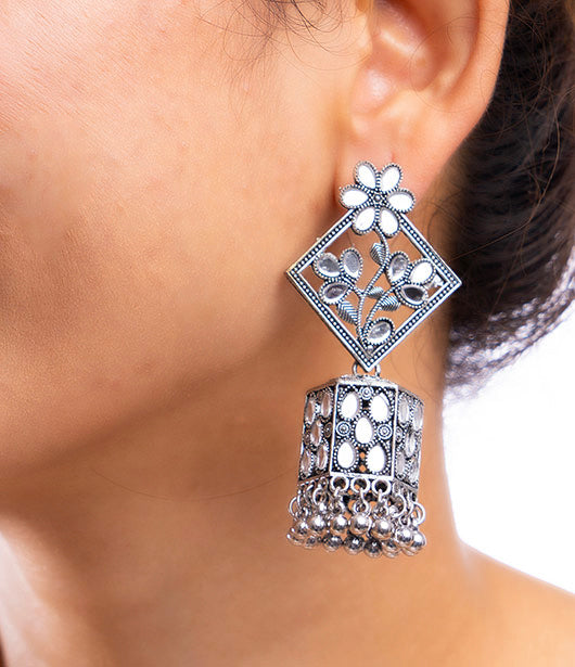 Floral Motif Geometric Jhumka Earrings