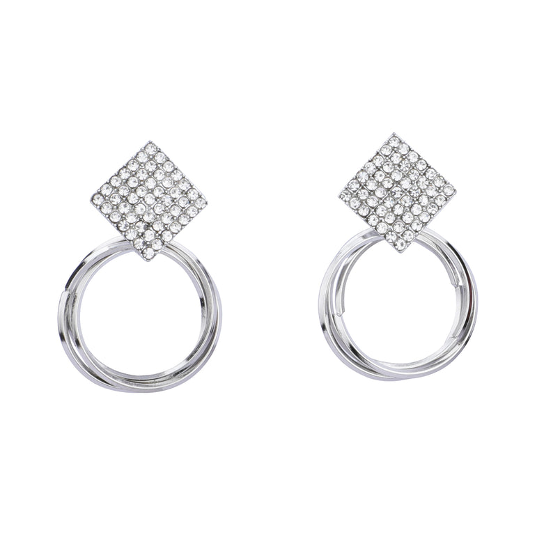 Geometric Diamond-Studded Hoop Earrings