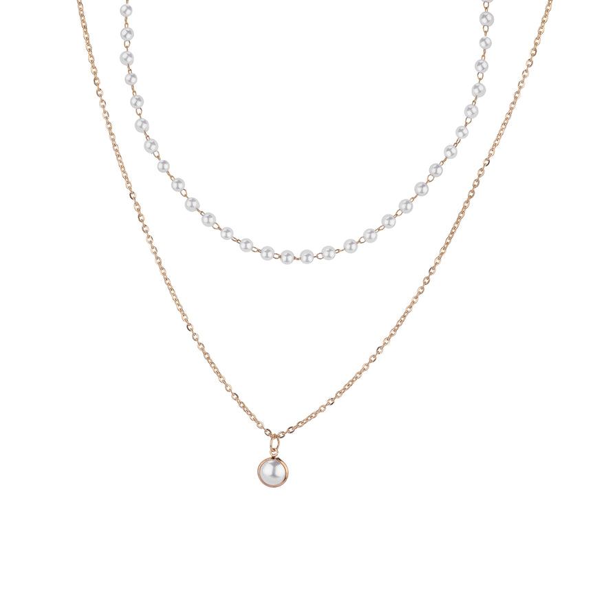 Layered Pearl and Gold Pendant Necklace