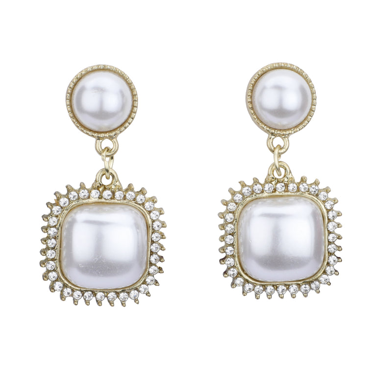 Elegant Pearl Halo Drop Earrings