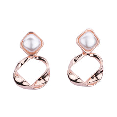 Pearl and Twisted Rose Gold Earrings