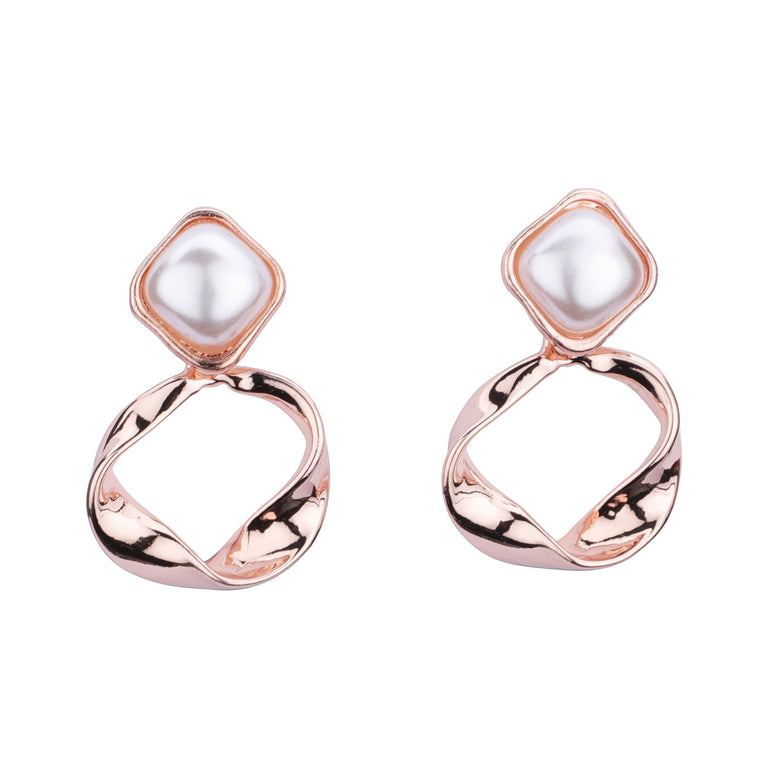 Pearl and Twisted Rose Gold Earrings