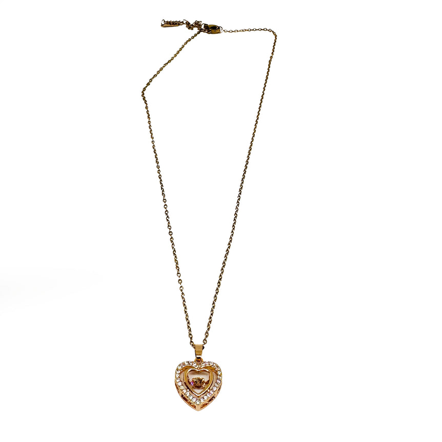 Heart-Shaped Crystal Chain Pendant  with Rose Gold Finish