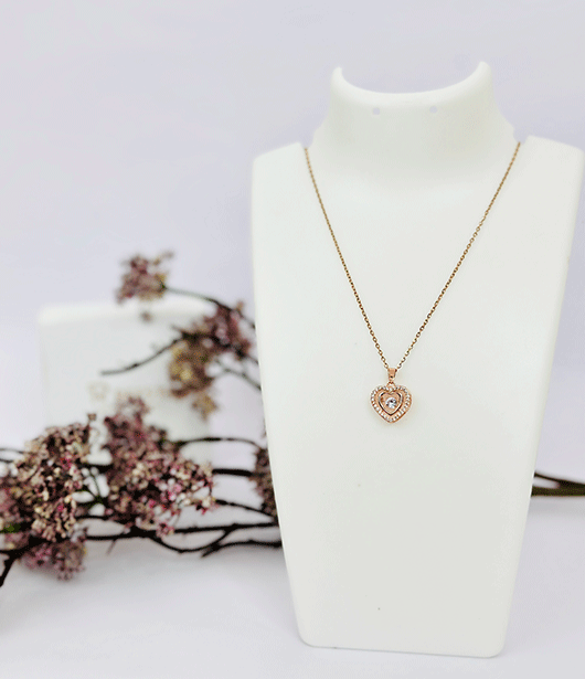 Heart-Shaped Crystal Chain Pendant  with Rose Gold Finish