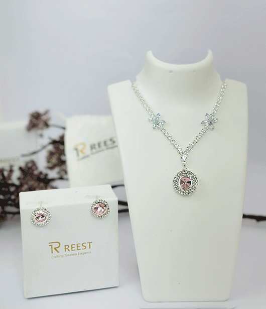 Golden Crystal Pendant Necklace and Earring Set