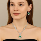 Golden Crystal Pendant Necklace and Earring Set