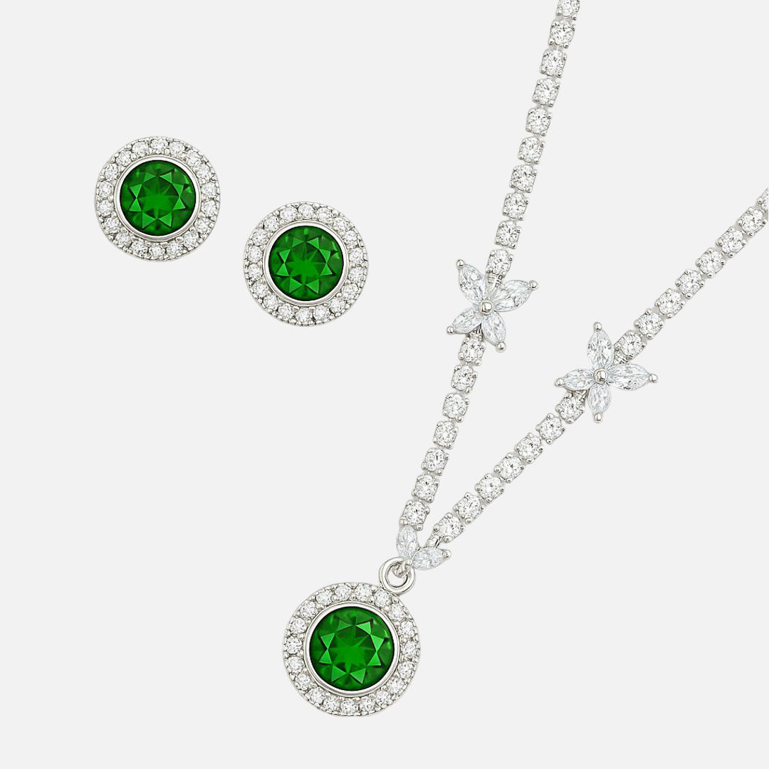 Golden Crystal Pendant Necklace and Earring Set