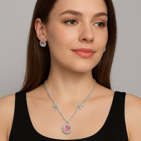 Golden Crystal Pendant Necklace and Earring Set