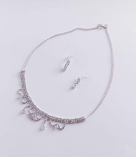 Delicate Silver-Tone Crystal Necklace and Earring Set