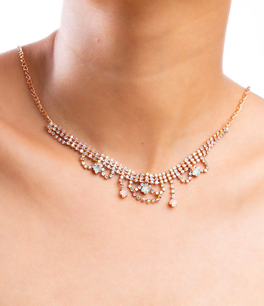 Rose Gold Delicate Crystal Necklace Set