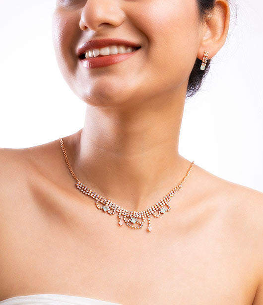 Rose Gold Delicate Crystal Necklace Set