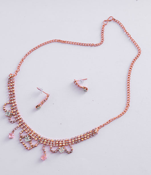 Rose Gold Delicate Crystal Necklace Set