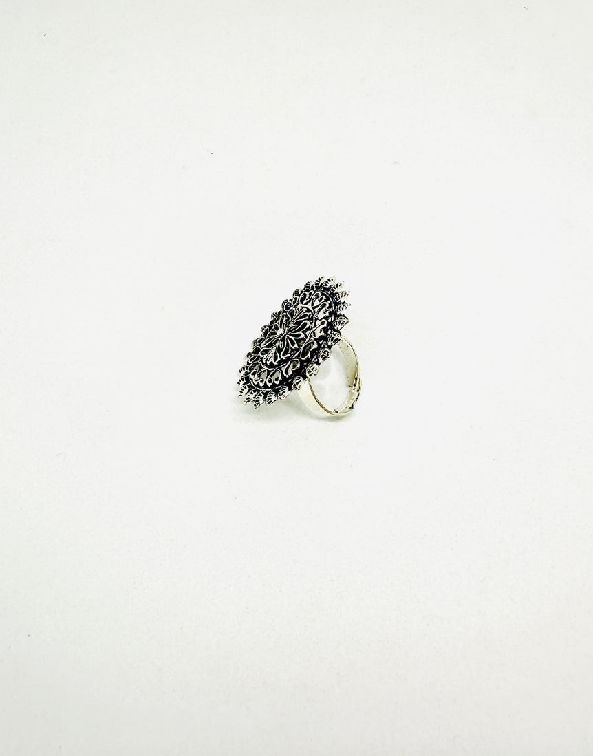 Antique Silver-Tone Adjustable Statement Ring