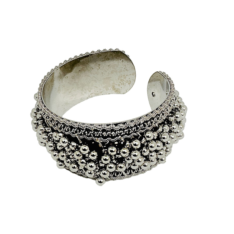 Antique Silver-Tone Beaded Cuff Bracelet