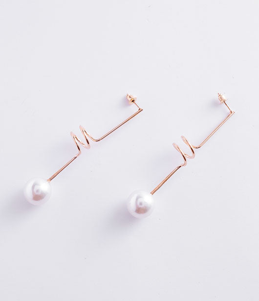 Modern Spiral Pearl Drop Earrings