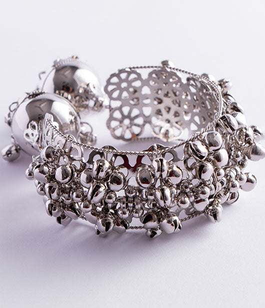 Silver Jhumka Bracelet with Intricate Detailing