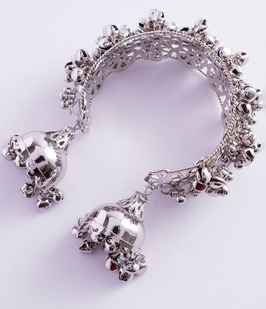 Silver Jhumka Bracelet with Intricate Detailing