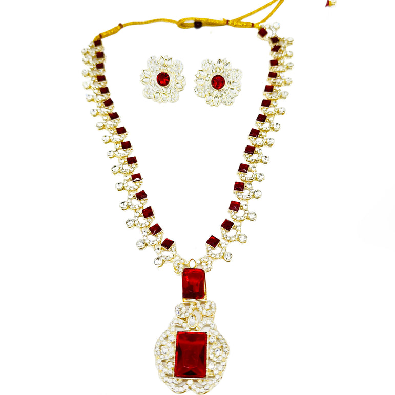 Traditional Red Crystal Necklace and Earring Set