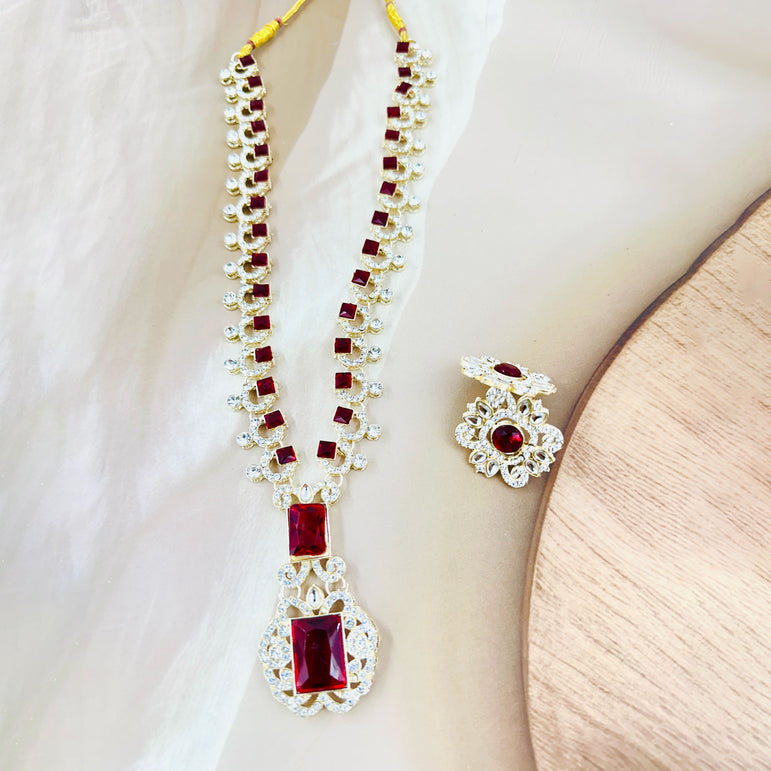 Traditional Red Crystal Necklace and Earring Set