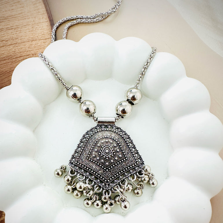 Antique Silver-Tone Tribal Pendant Necklace