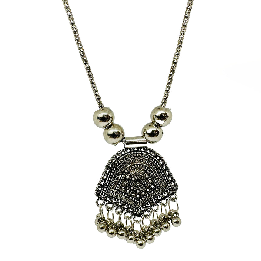 Antique Silver-Tone Tribal Pendant Necklace