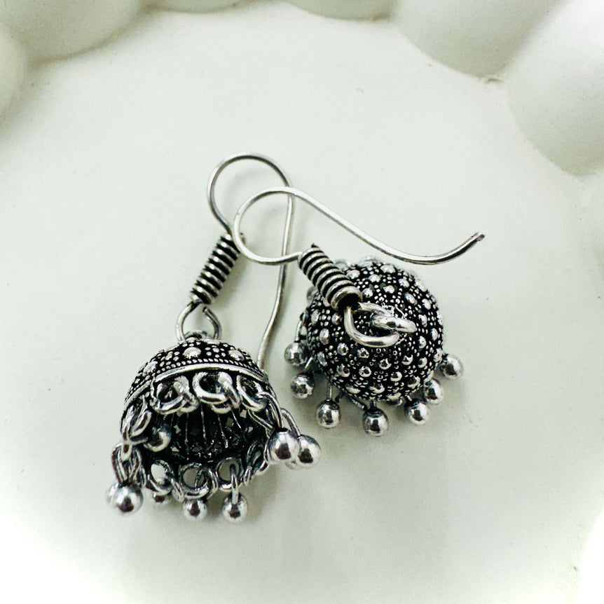 Antique Silver-Tone Jhumka Earrings