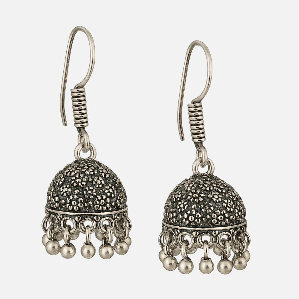Antique Silver-Tone Jhumka Earrings