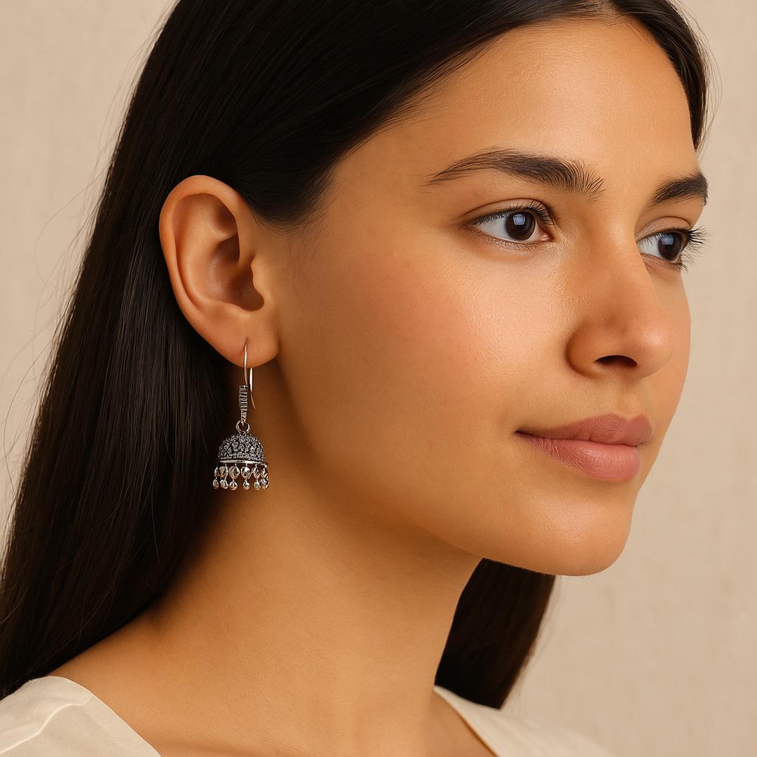 Antique Silver-Tone Jhumka Earrings
