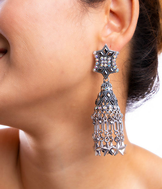 Star-Shaped Tassel Jhumka Earrings