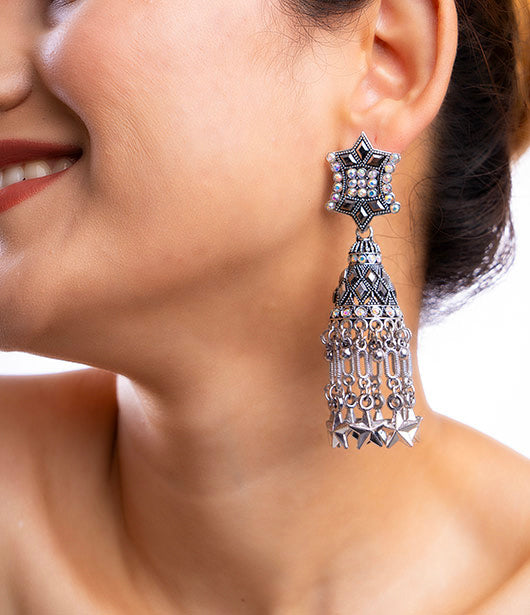 Star-Shaped Tassel Jhumka Earrings