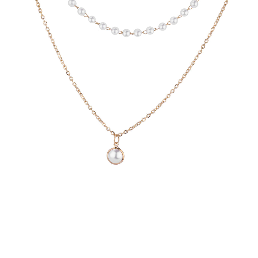 Layered Pearl and Gold Pendant Necklace