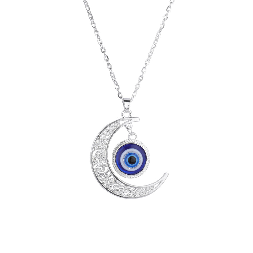 Crescent Moon Evil Eye Chain Pendant