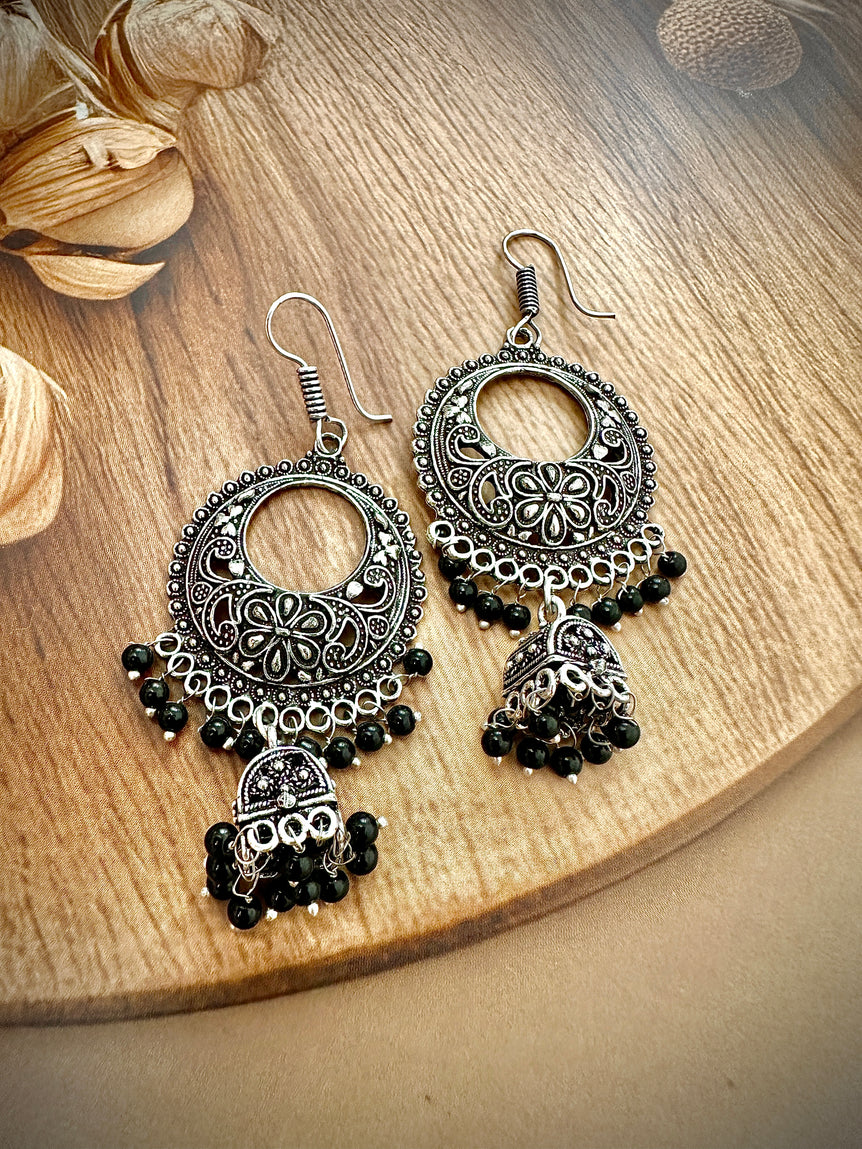 Intricate Oxidized Black Bead Dangle Earrings