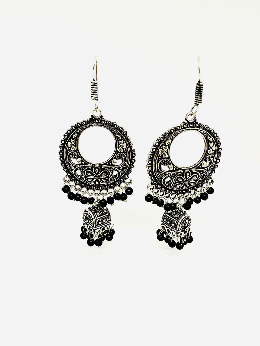 Intricate Oxidized Black Bead Dangle Earrings