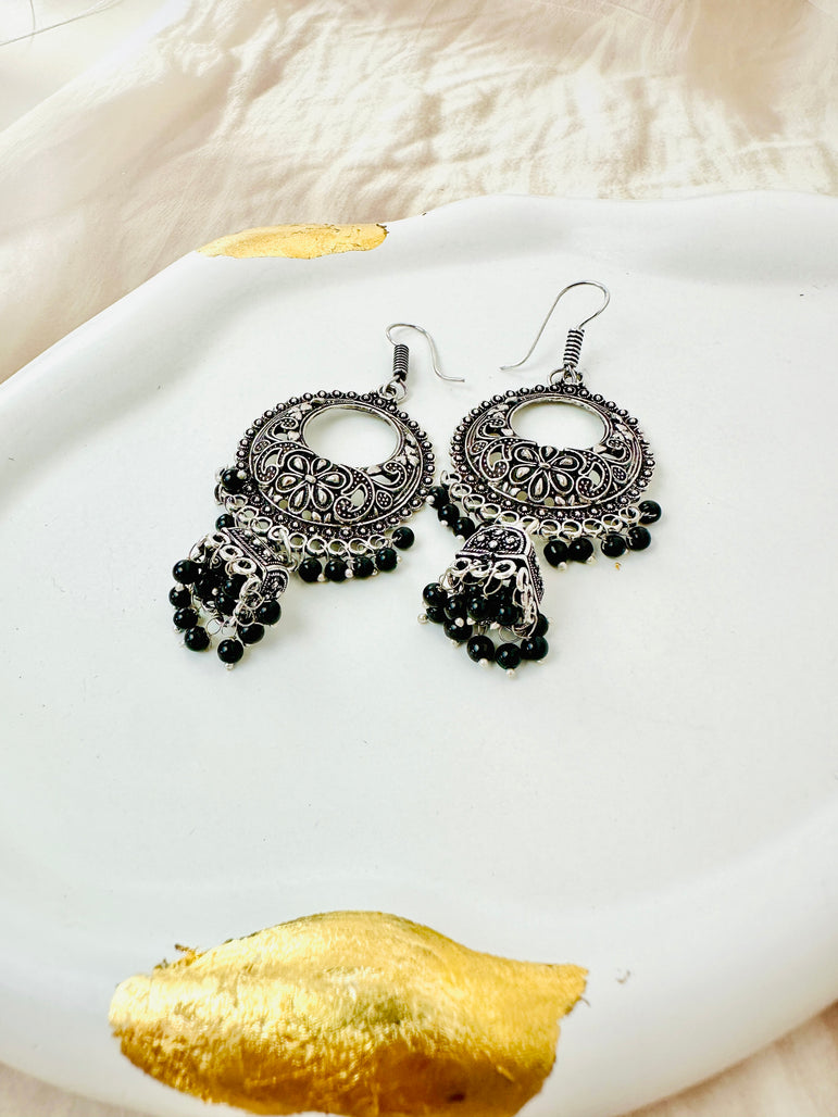 Intricate Oxidized Black Bead Dangle Earrings