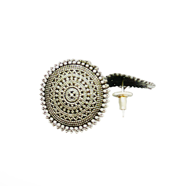 Antique Silver-Tone Round Stud Earrings