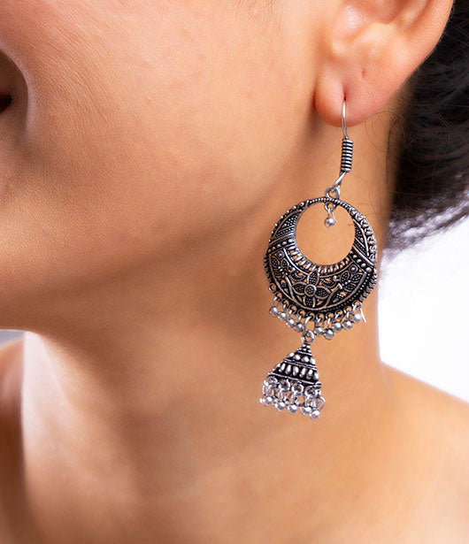 Oxidized Silver Dangler Jhumka Earrings