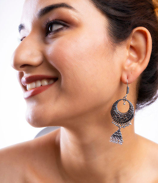 Oxidized Silver Dangler Jhumka Earrings