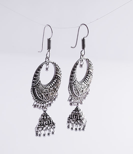 Oxidized Silver Dangler Jhumka Earrings