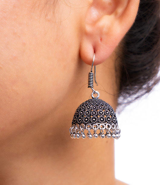 Oxidized Silver Traditional Jhumka Earrings